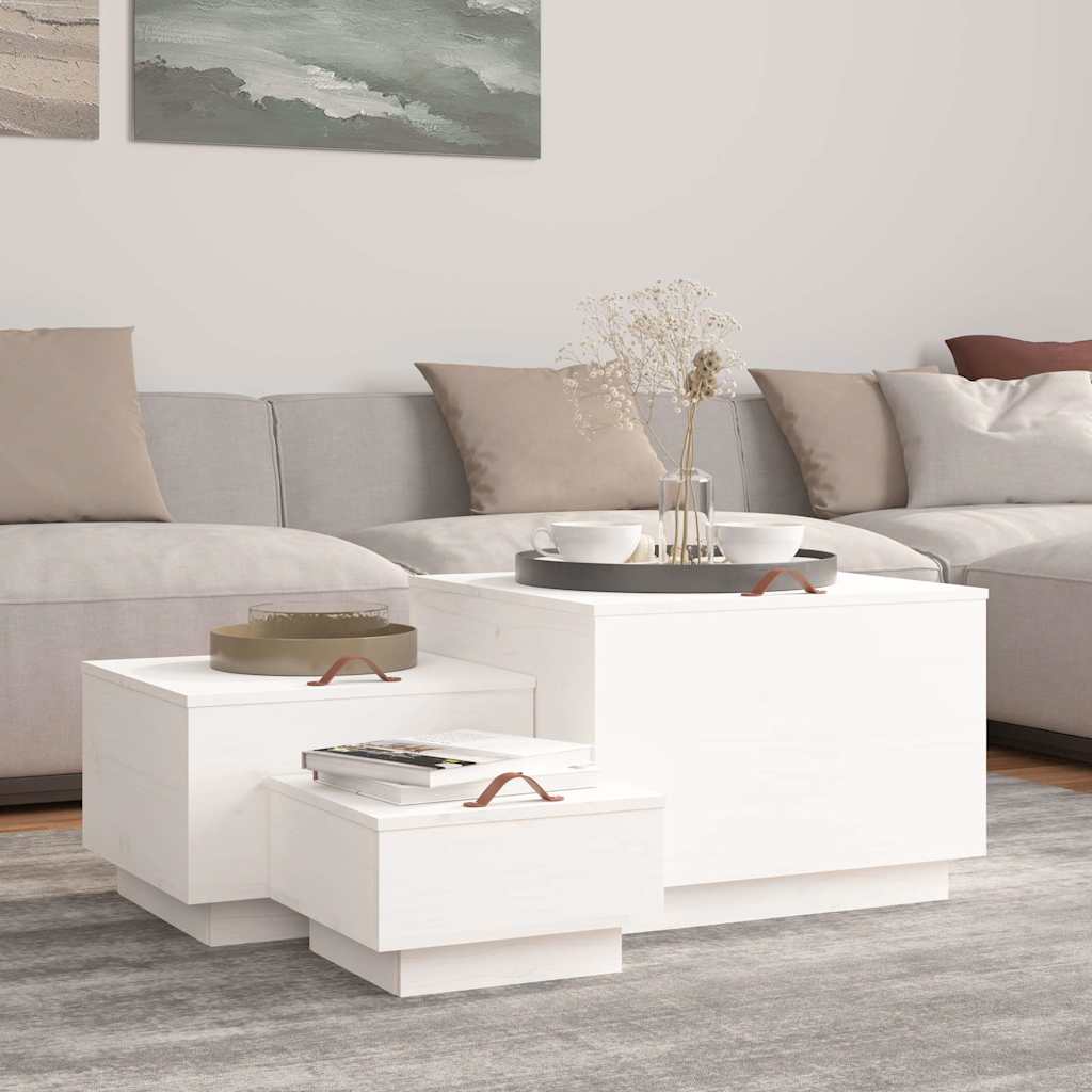 Vidaxl opbergboxen met deksels 3 st massief grenenhout wit