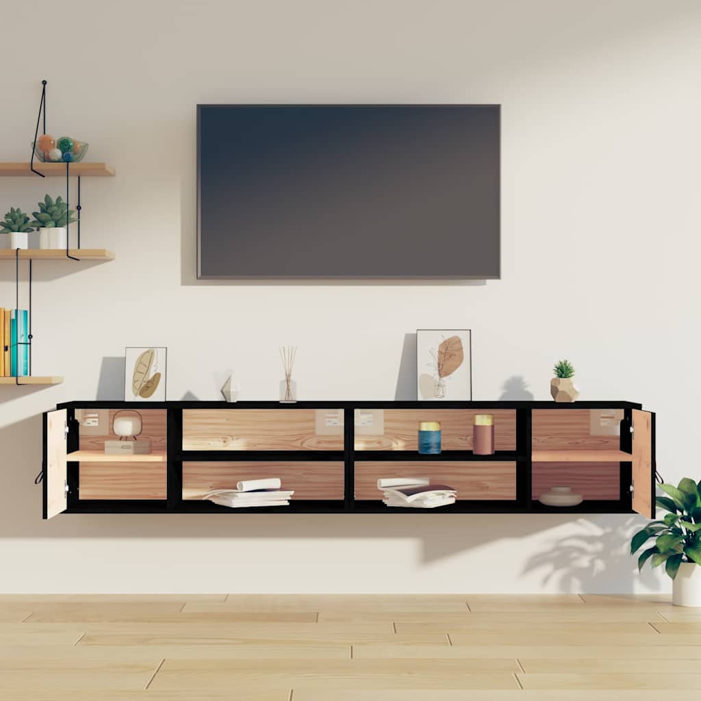 Vidaxl wandkasten 2 st 80x30x30 cm massief grenenhout zwart
