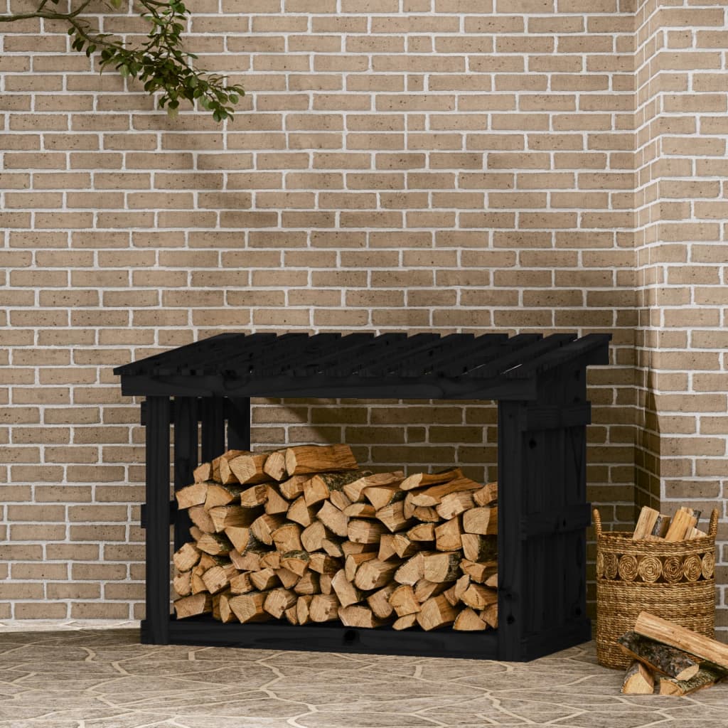 Vidaxl -Kamin Trek 108x64.5x77 cm Festkiefer Holz schwarz