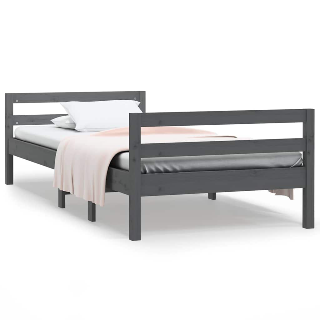 Vidaxl bedframe massief grenenhout grijs 90x200 cm