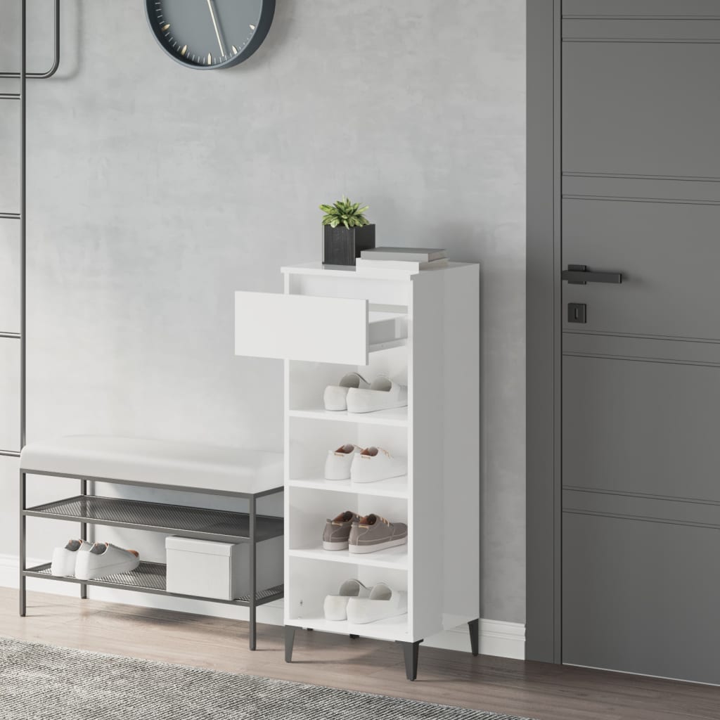 VIDAXL -Schuhregal 40x36x105 cm verarbeitetes Holz Hochglanz weiß