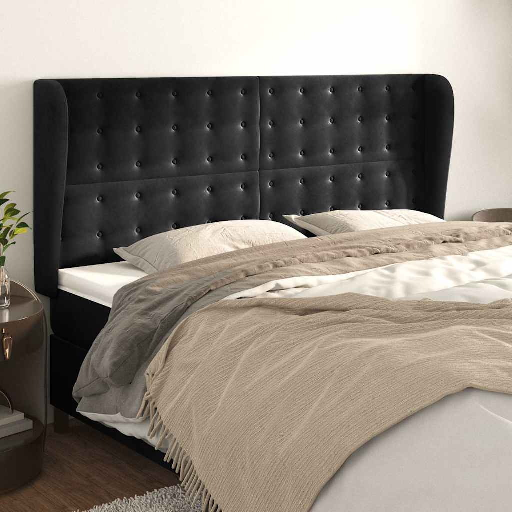 Vidaxl hoofdbord met randen 203x23x118 128 cm fluweel zwart