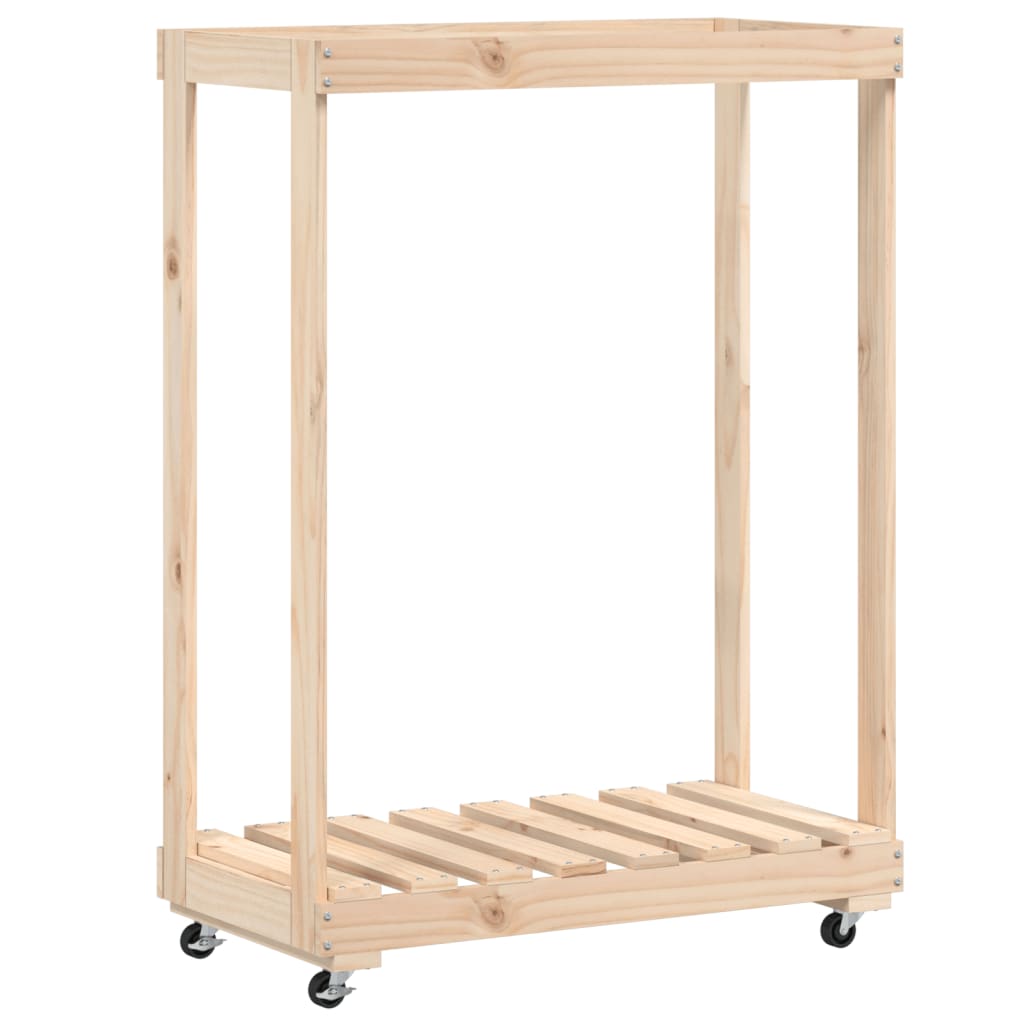 Vidaxxl Holzhalter mit Rädern 76,5x40x108 cm massives Kiefernholz