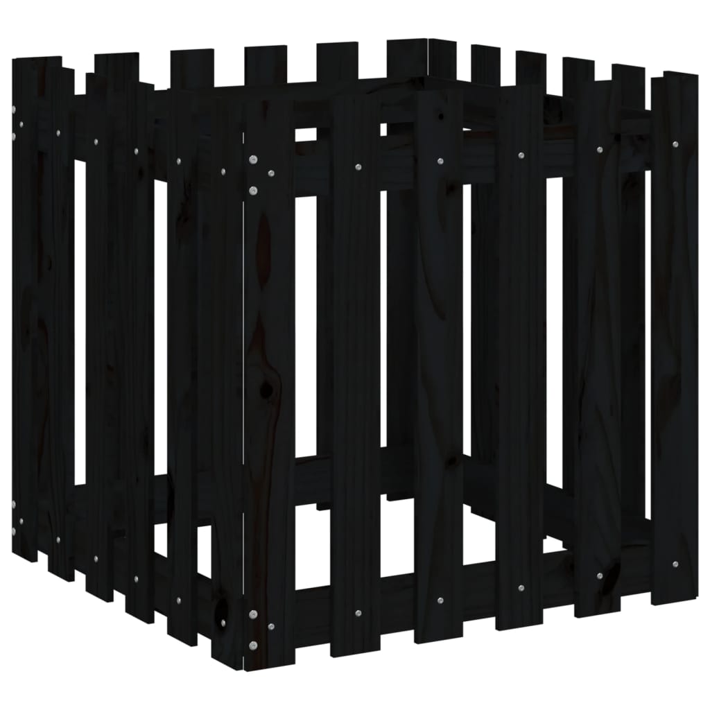 Vidaxx Pflanzgefäß mit Zaundesign 60x60x60 cm massives Kiefernholz schwarz