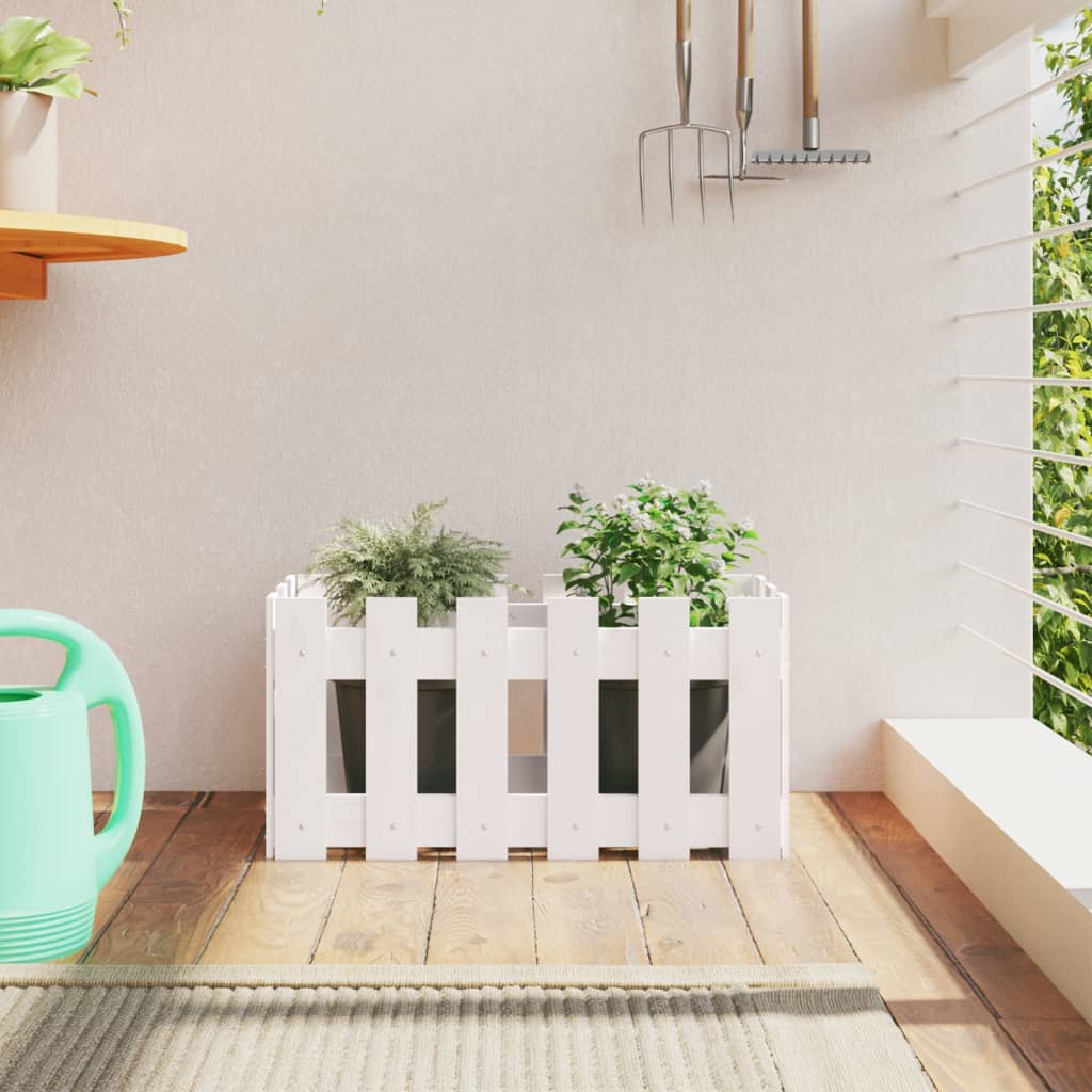 Vidaxx Pflanzgefäß mit Zaundesign 60x30x30 cm massives Kiefernholz weiß