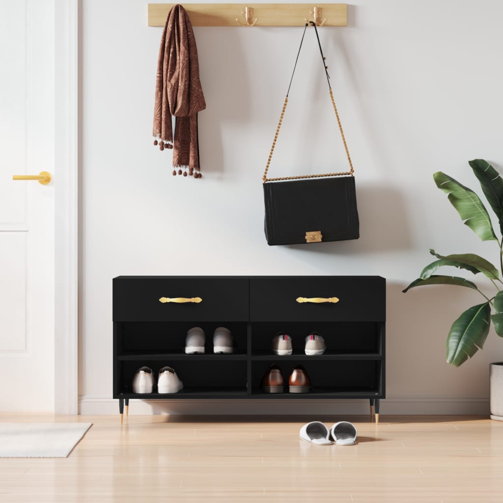 VidaXL Schuhbank 102x35x55 cm, lackiertes Holz schwarz