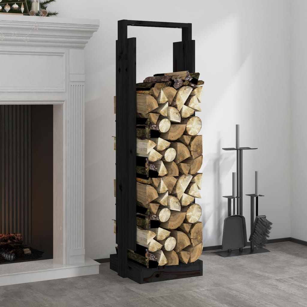 VidaXL Holzhalter 33,5x30x110 cm massives Kiefernholz schwarz