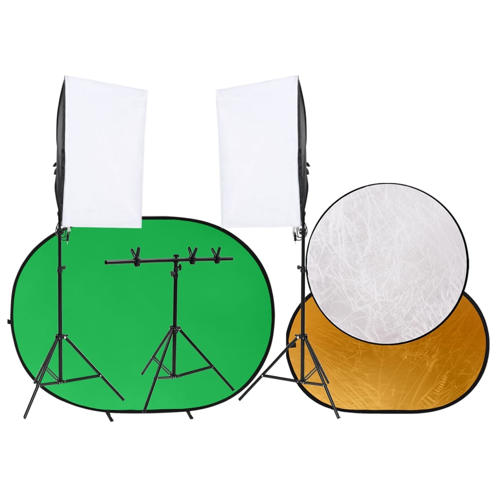 VidaXL Fotostudio-Set mit Lichtset, Hintergrundleinwand und Reflektor