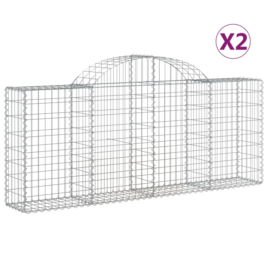 VidaXL Gabionen 2 Stück gebogen 200x30x80 100 cm verzinktes Eisen