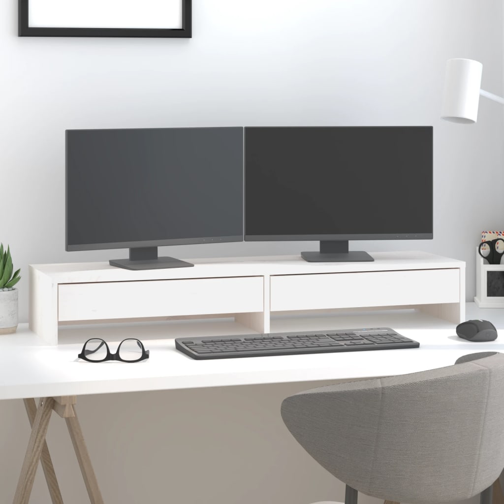 Vidaxx Monitorständer 100x27x15 cm massives Kiefernholz weiß