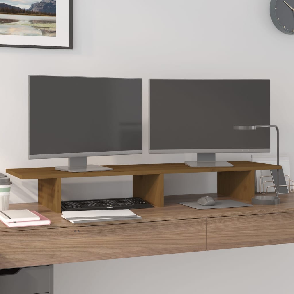 Vidaxxl Monitorständer 100x27x15 cm massives Kiefernholz honigbraun