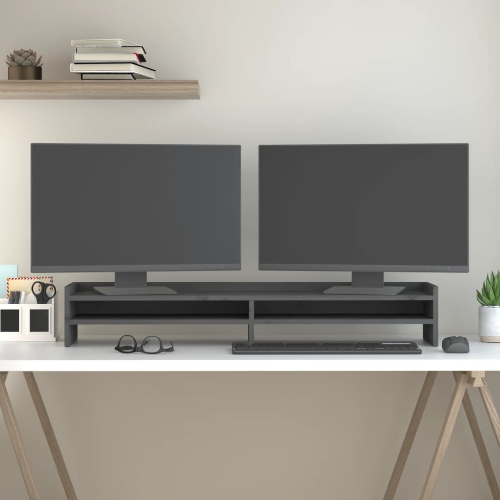 VidaXL Monitorständer 100x24x16 cm massives Kiefernholz grau