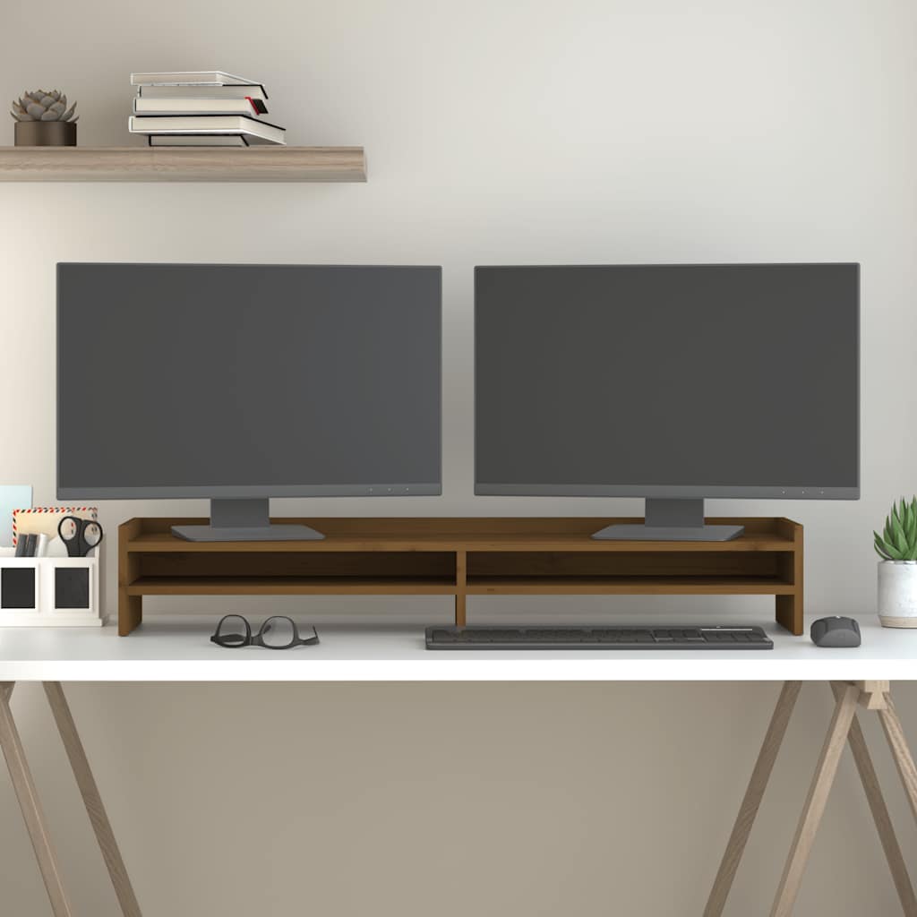 Vidaxxl Monitorständer 100x24x16 cm massives Kiefernholz honigbraun