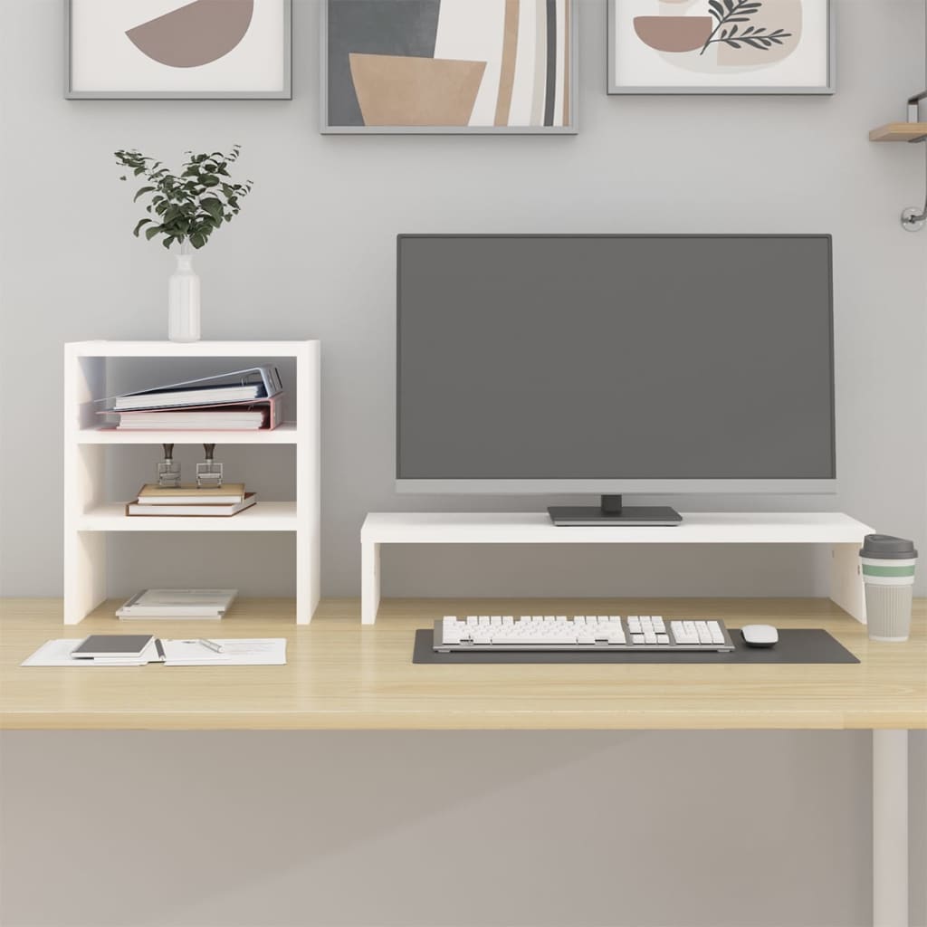 Vidaxx Monitorständer 81x20x30 cm massives Kiefernholz weiß