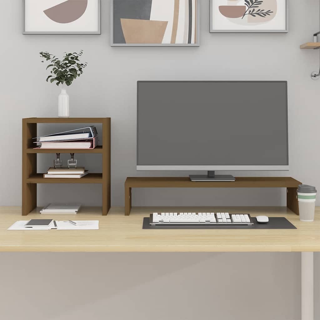 Vidaxxl Monitorständer 81x20x30 cm massives Kiefernholz honigbraun