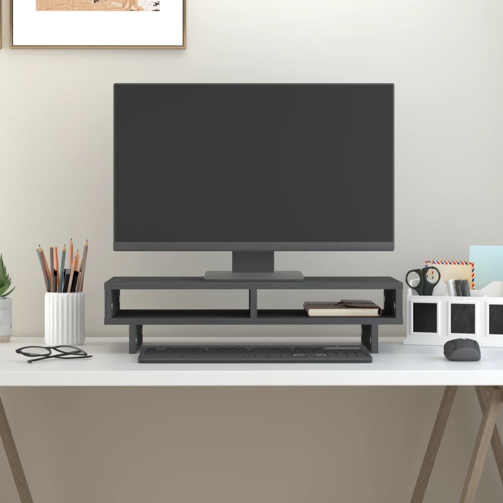 Vidaxxl Monitorständer 60x27x14 cm massives Kiefernholz grau