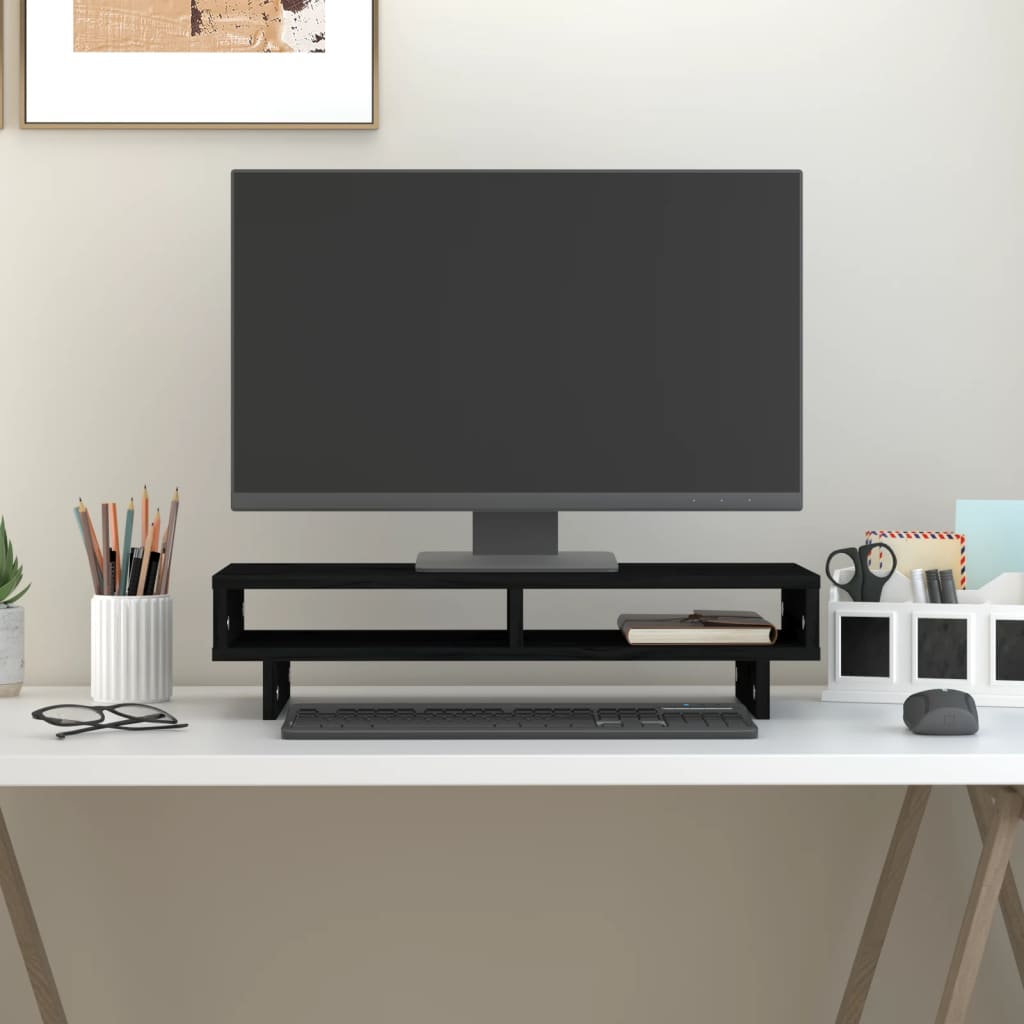VidaXL Monitorständer 60x27x14 cm massives Kiefernholz schwarz