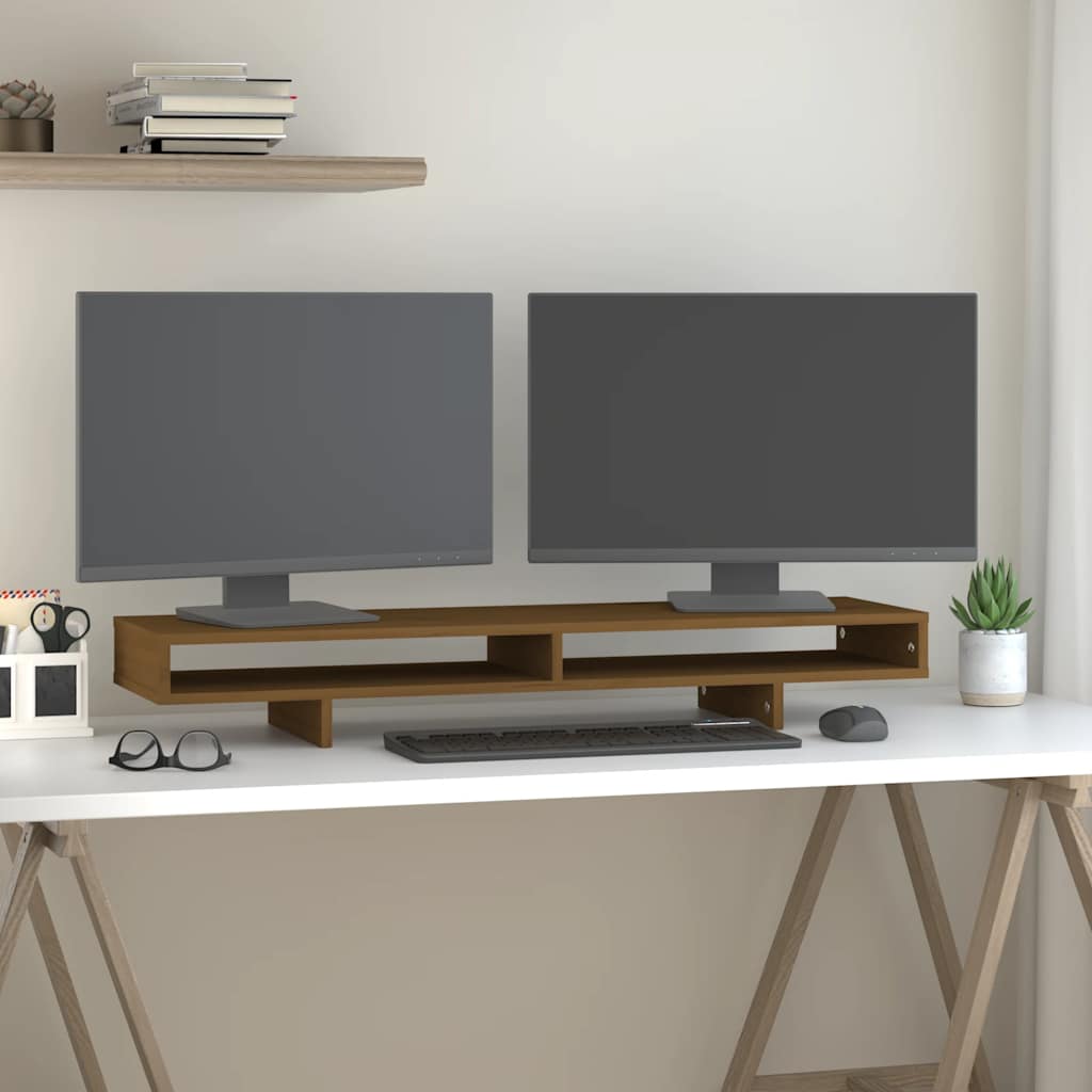 Vidaxxl Monitorständer 100x27x14 cm massives Kiefernholz honigbraun