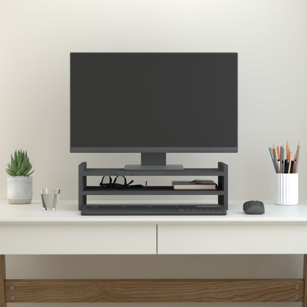 Vidaxx Monitorständer 50x27x15 cm massives Kiefernholz grau