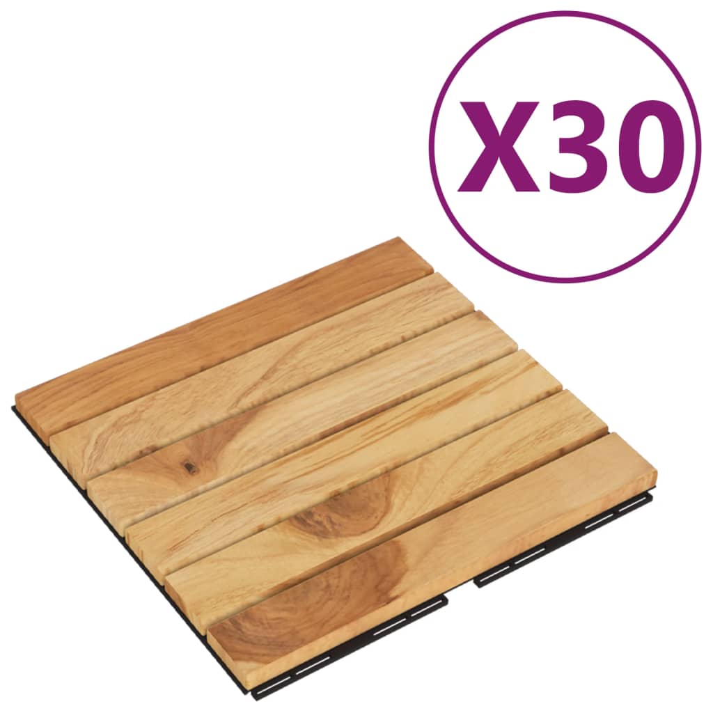 VidaXL Terrassenfliesen 30 Stück 30x30 cm massives Teakholz mit vertikalem Muster