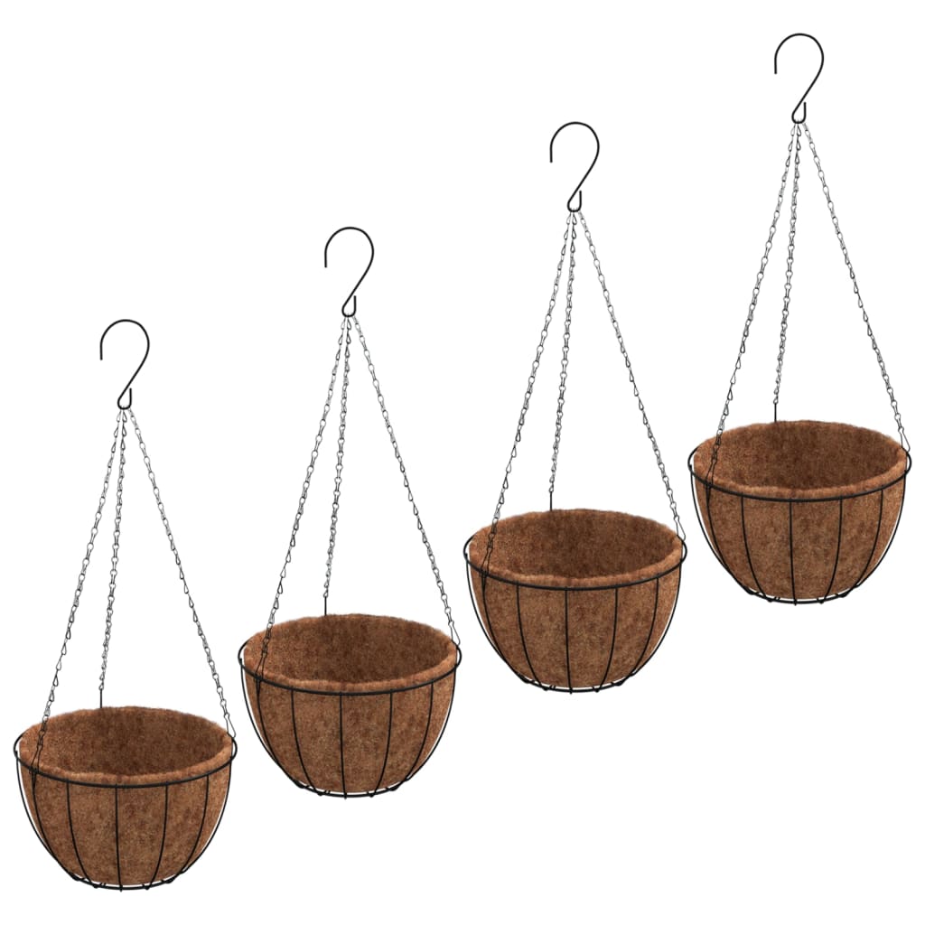 Vidaxx Hängepflanzgefäße 4 Stück mit Kokosnussbox Stahl ø 30x52 cm schwarz