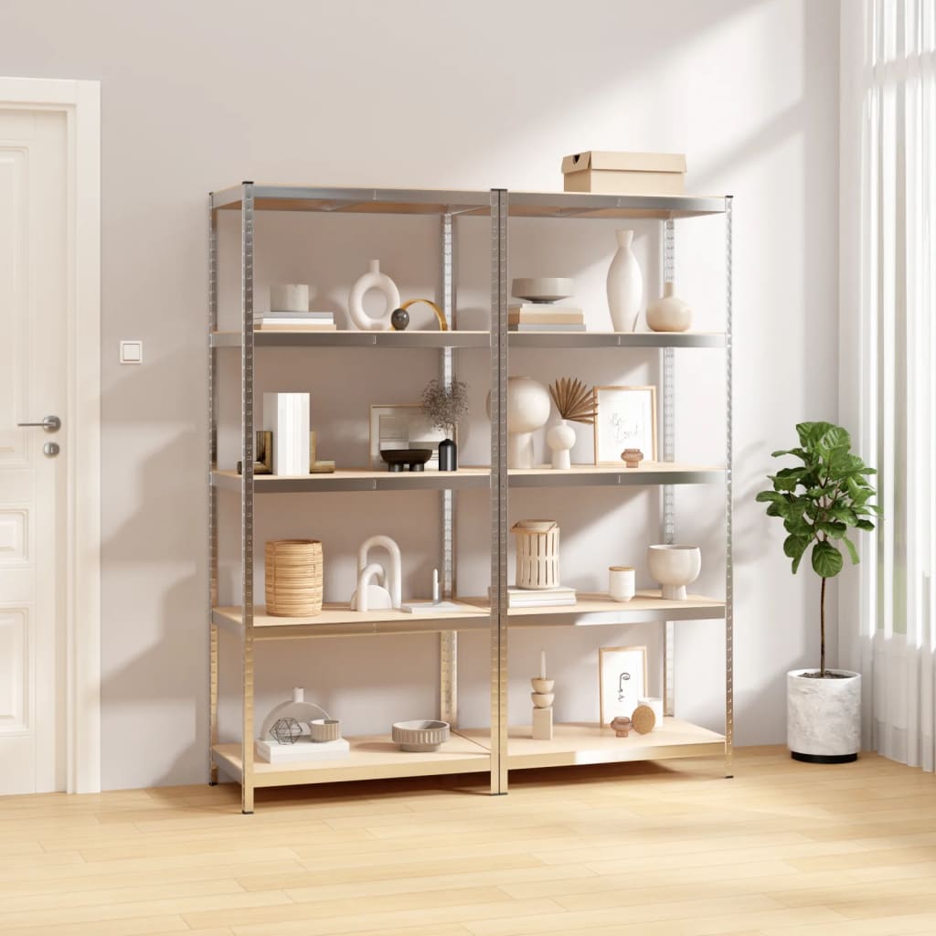VidaXL Storage rack 5-layers 2 pcs steel and engineered wood silver-colored