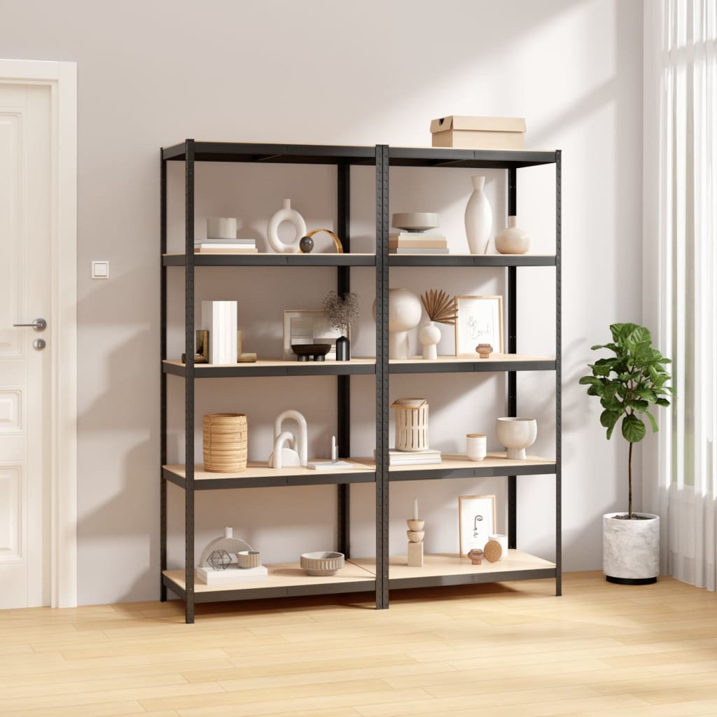 VidaXL Lagerregal 5-lagig 2 Stk. Stahl verarbeitetes Holz anthrazitfarben