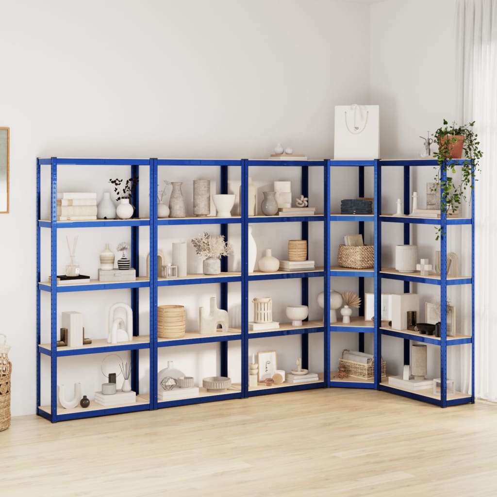 VidaXL Lagerregal 5-lagig 5 Stk. Stahl verarbeitetes Holz blau