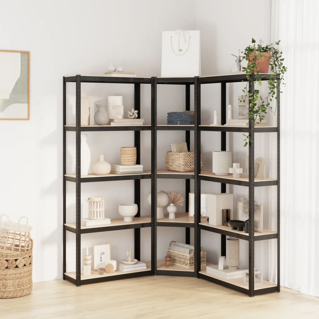 VidaXL Lagerregal 5-lagig 3 Stk. Stahl verarbeitetes Holz anthrazitfarben
