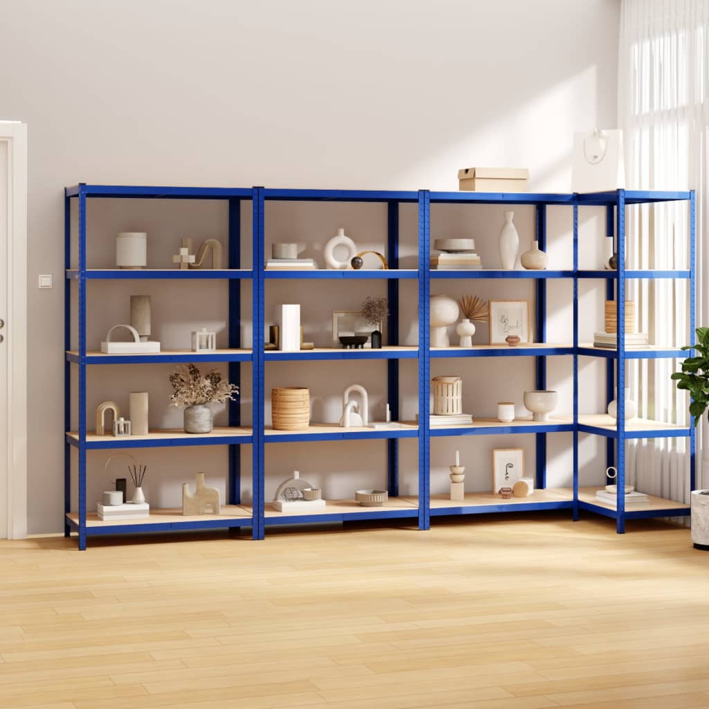 VidaXL Lagerregal 5-lagig 4 Stk. Stahl verarbeitetes Holz blau