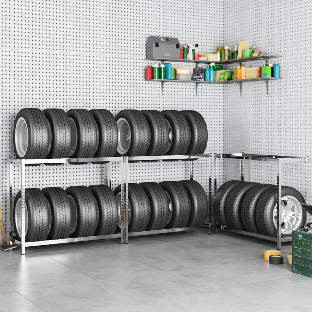 VidaXL Reifenregale 2-lagig 3 Stück 110x40x110 cm Stahl silberfarben