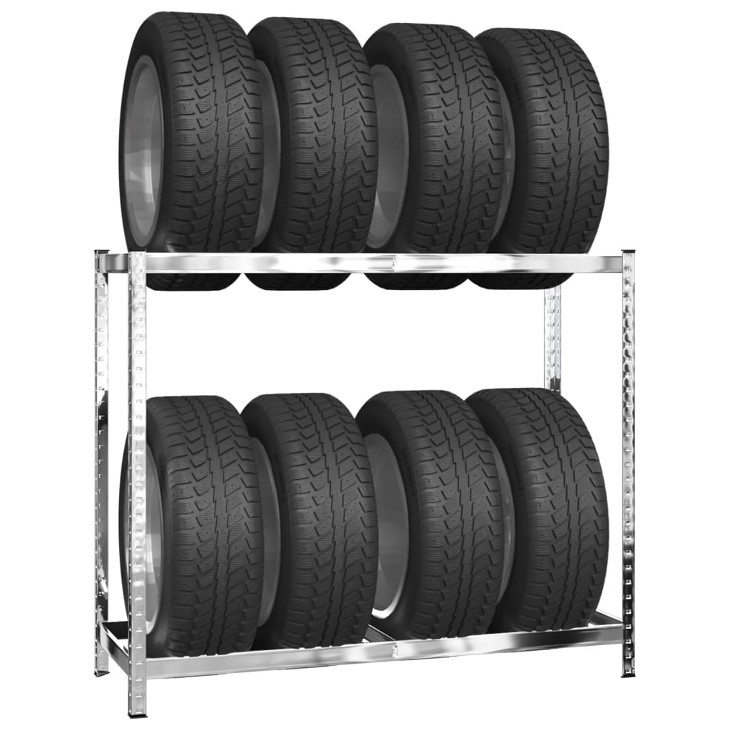 VidaXL Reifenregale 2-lagig 4 Stück 110x40x110 cm Stahl silberfarben
