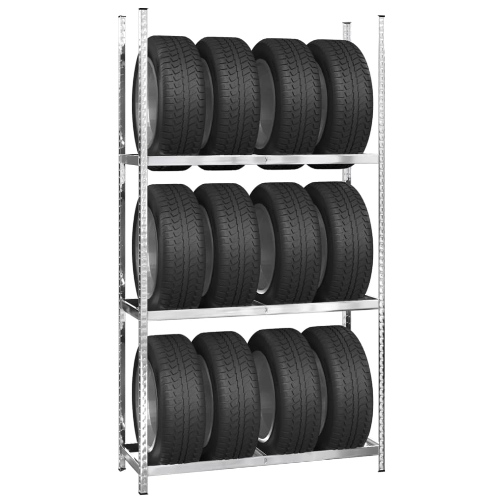 VidaXL Reifenregale 3-lagig 4 Stück 110x40x200 cm Stahl silberfarben