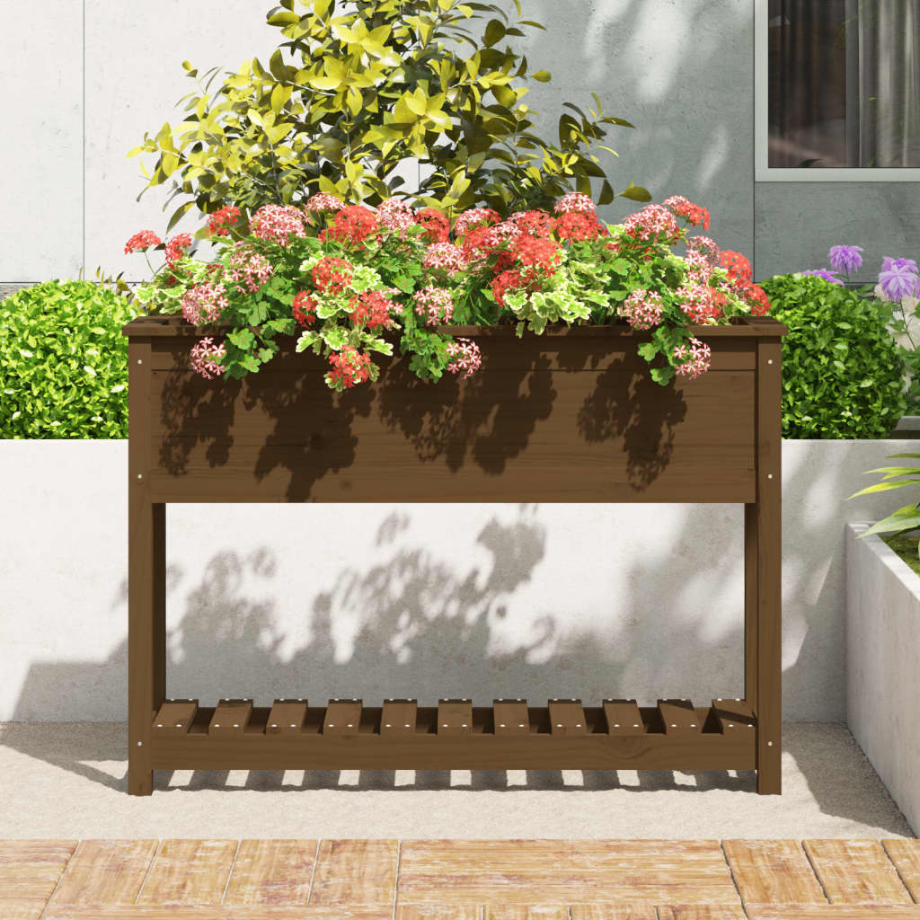 Vidaxx Pflanzgefäß mit Ablage 111,5x34,5x81 cm Kiefernholz honigbraun
