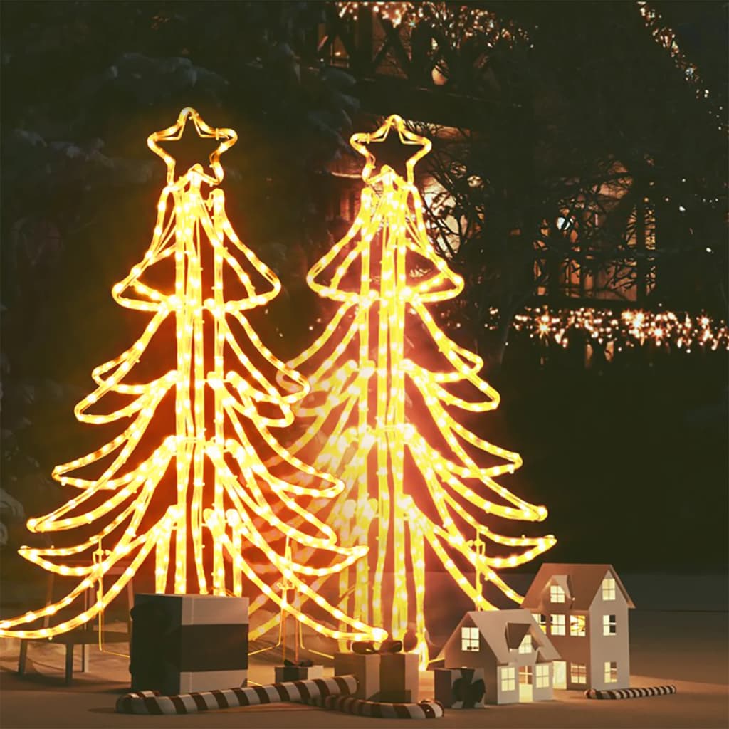 VidaXL Weihnachtsfigurenbaum 2 Stk. faltbar mit LEDs 87x87x93 cm warmweiß