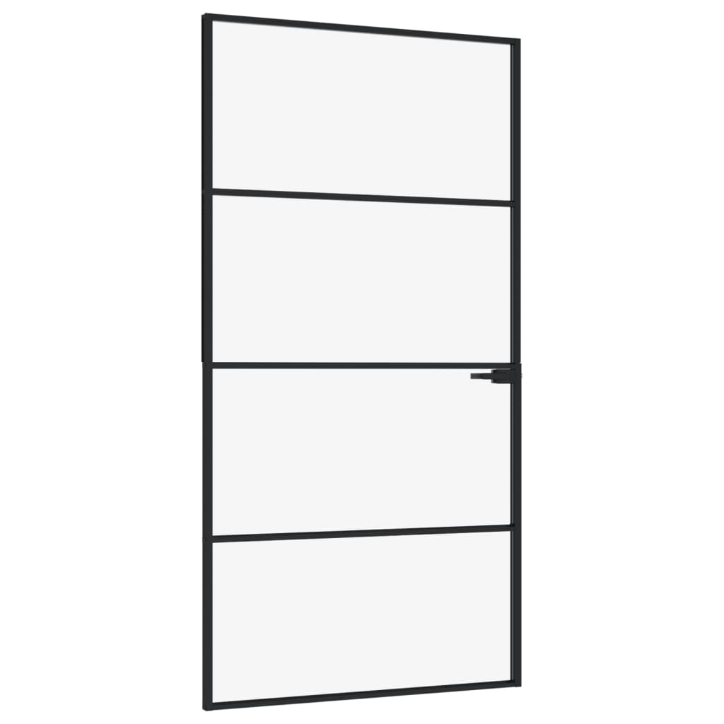 VidaXL Innentür 102x201,5 cm gehärtetes Glas und Aluminium schmal schwarz