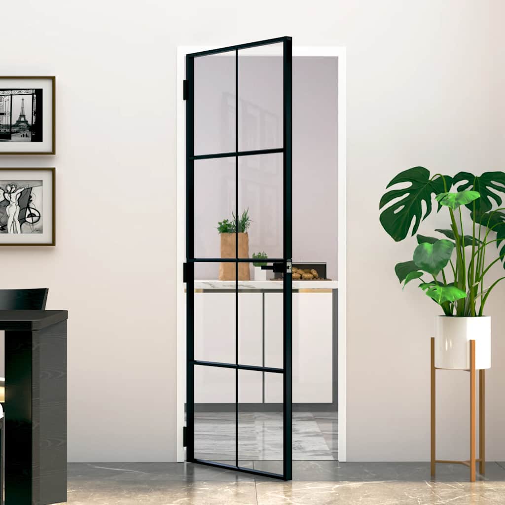 VidaXL Innentür 76x201,5 cm gehärtetes Glas und Aluminium schmal schwarz