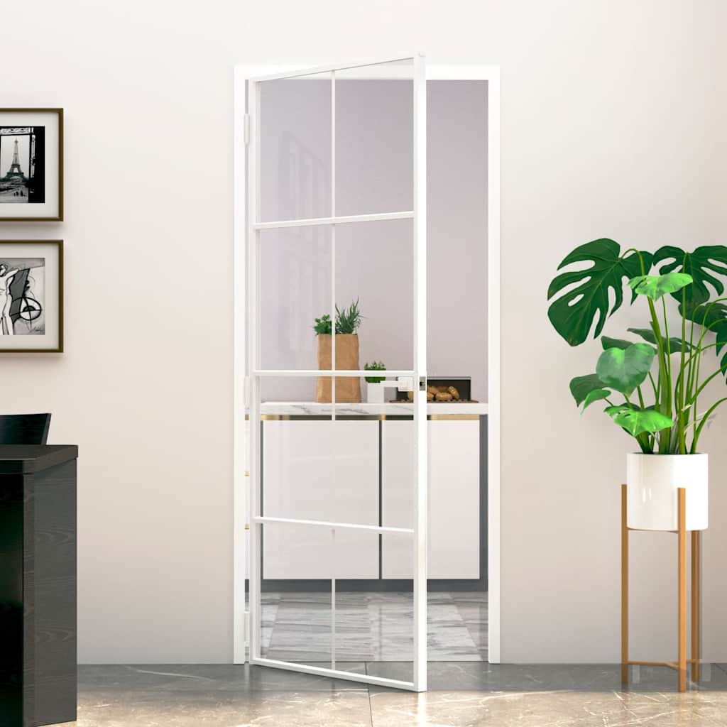 VidaXL Innentür 83x201,5 cm gehärtetes Glas und Aluminium schmal weiß