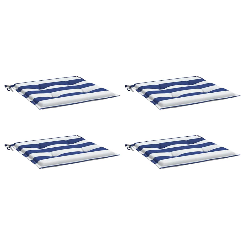 VidaXL Gartenstuhlkissen 4 Stück gestreift 50x50x4 cm Stoff weiß und blau
