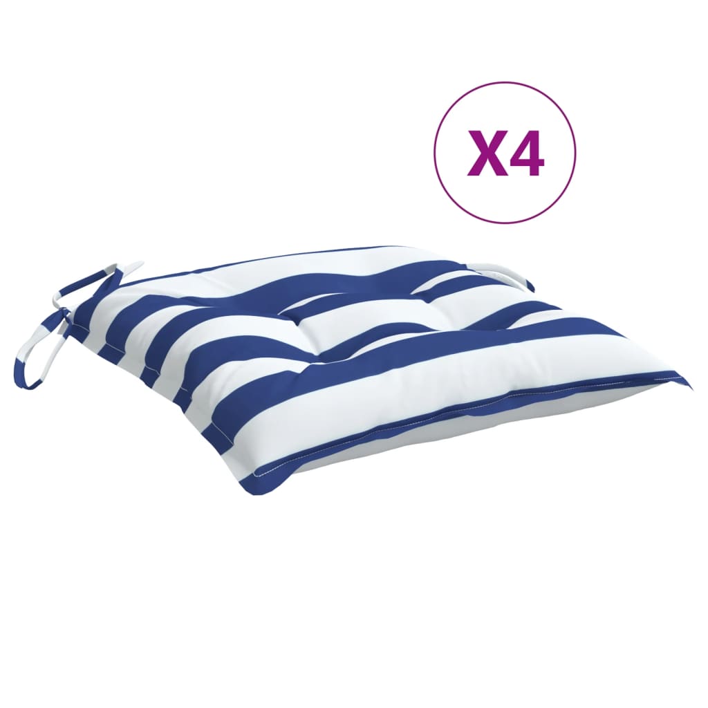 VidaXL Stuhlkissen 4 Stück 50x50x7 cm Stoff weiß und blau gestreift
