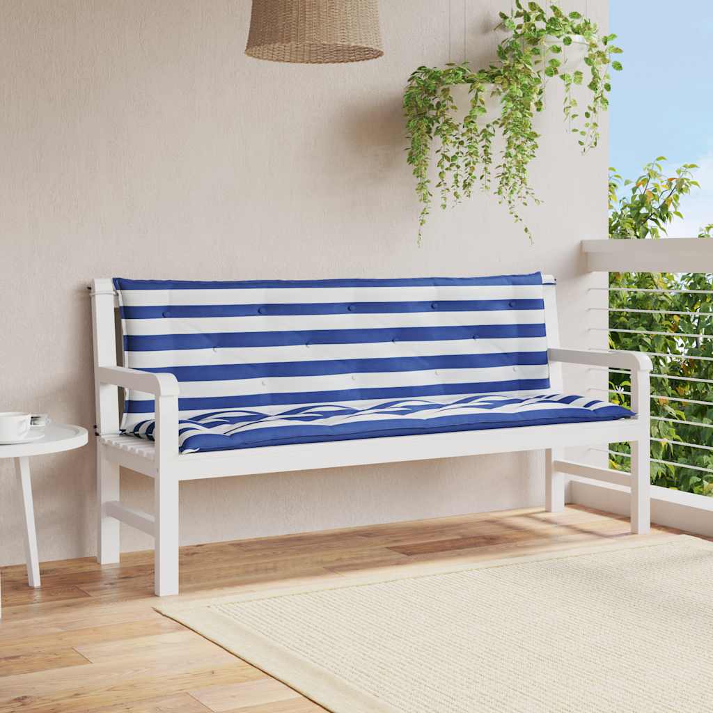 Vidaxx Gartenbankauflagen 2 Stück gestreift 150x50x7 cm Stoff weiß und blau