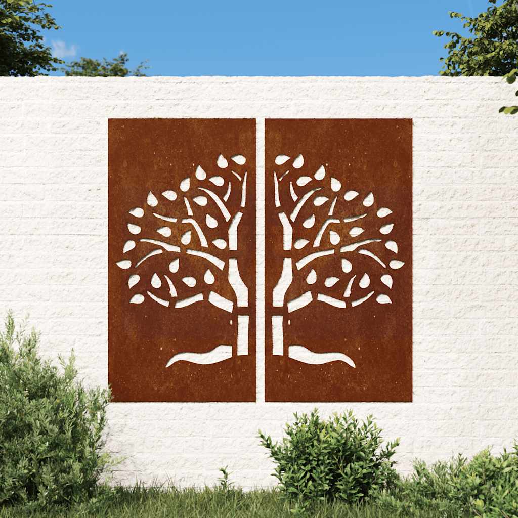 VidaXL Wanddekoration Garten 2 Stk. Baumdesign 105x55 cm Cortenstahl