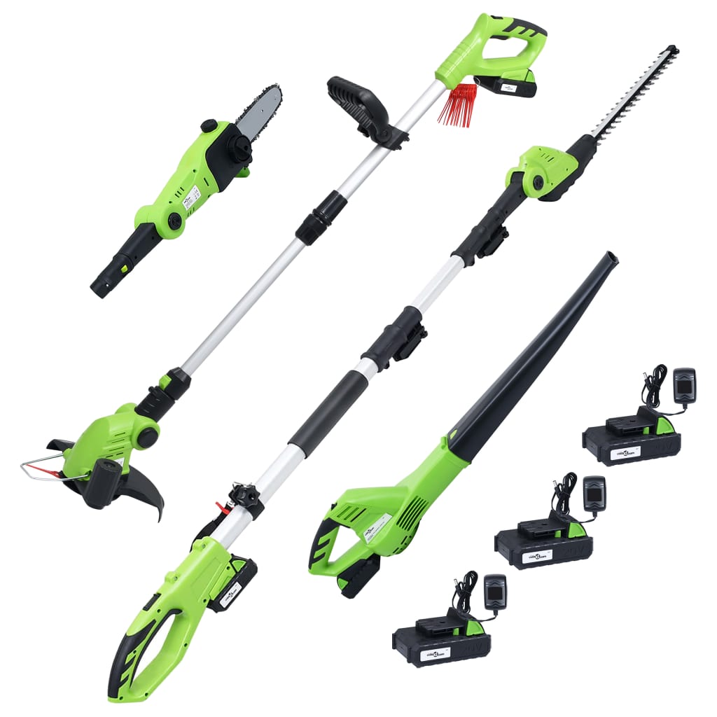 VidaXL 4-teiliges kabelloses Gartenwerkzeug-Set mit Ladegeräten und Akkus