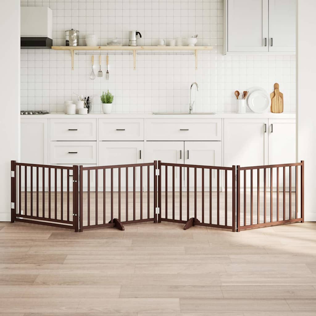 VidaXL Zusammenklappbarer Hundezaun, 4 Paneele, 320 cm, massive Kiefer, braune Eiche