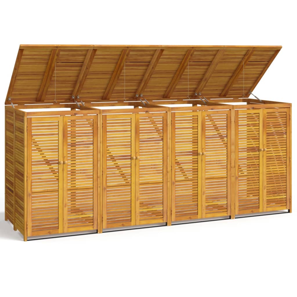 VidaXL Mülleimer-Aufbewahrung, vierfach, 280 x 89 x 117 cm, massives Akazienholz