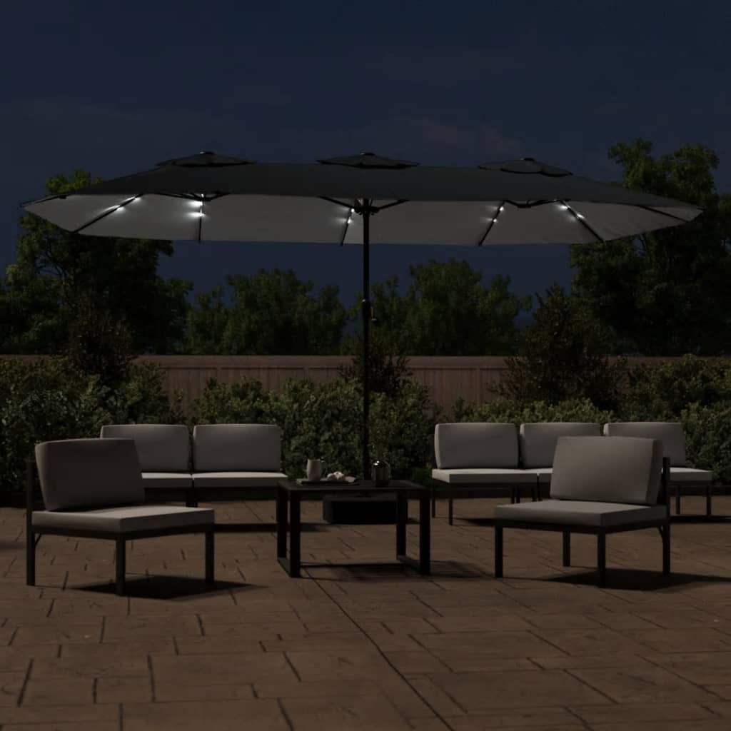 VidaXL Sonnenschirm Doppeldach mit LED 449x245 cm schwarz