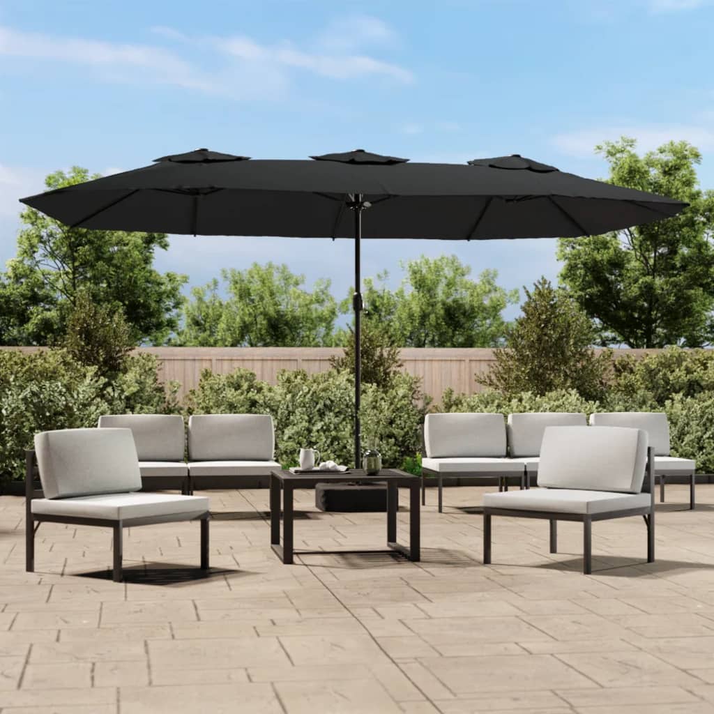 VidaXL Sonnenschirm Doppeldach mit LED 449x245 cm schwarz
