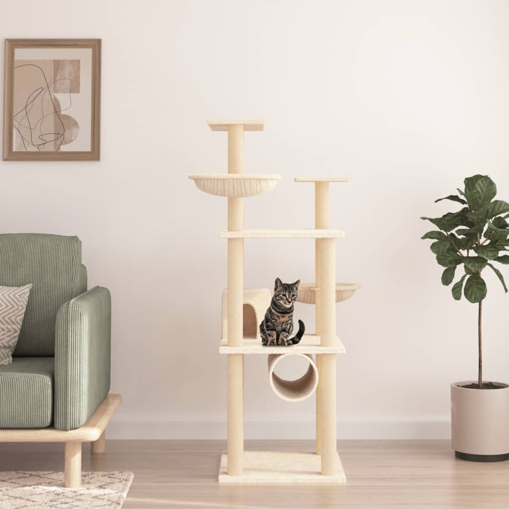 Vidaxl Katzenmöbel mit Sisal-Kratzstämmen 141 cm cremefarben