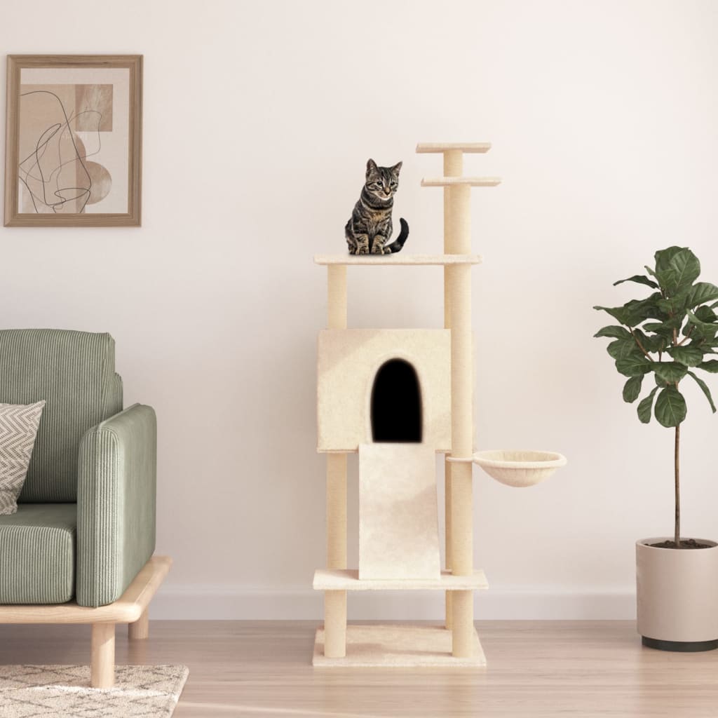 Vidaxl Katzenmöbel mit Sisal-Kratzstämmen 153 cm cremefarben