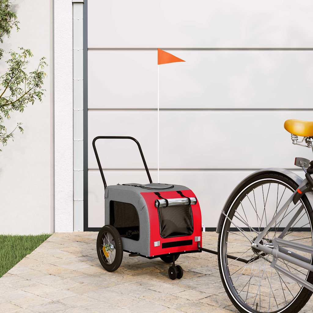 Vidaxl fietskar voor huisdieren rood en grijs 124,5 x 63,5 x 53 cm